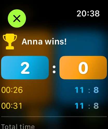 Match summary with game scores on Apple Watch